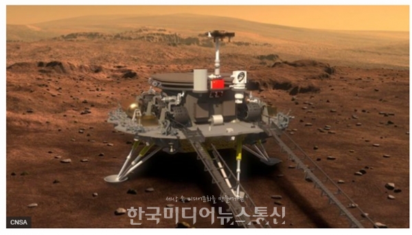 화성에 착륙한 ‘텐원 1호’의 탐사 로버 ‘주룽’ 상상도